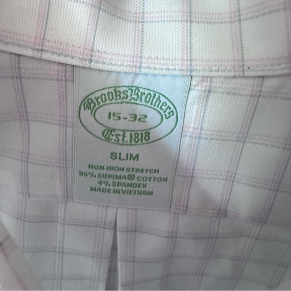 🖇️ Brooks Brothers Pink Checkered 15-32 Milano Fit Button Down Dress Shirt - Picture 7 of 8